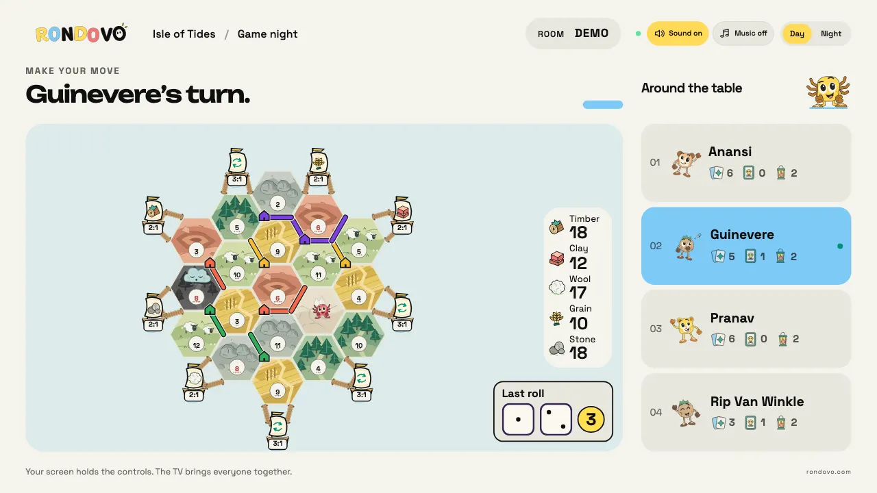 Isle of Tides on Rondovo: the shared screen during a game