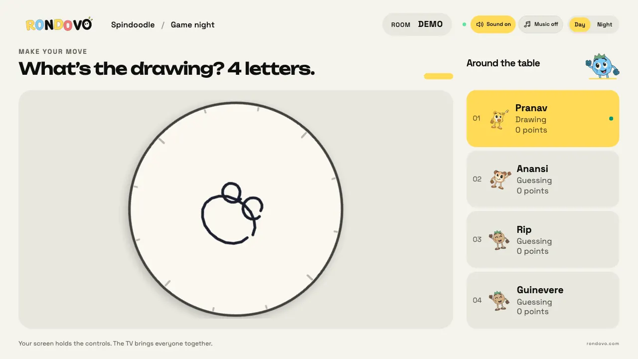 Spindoodle on Rondovo: the shared screen during a game